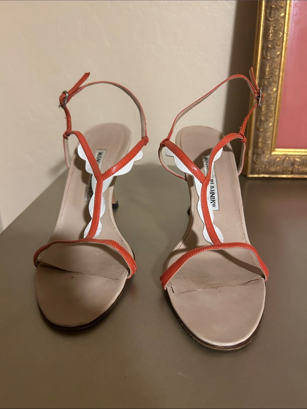 Manolo Blahnik Orange Strappy Slingback Sandals